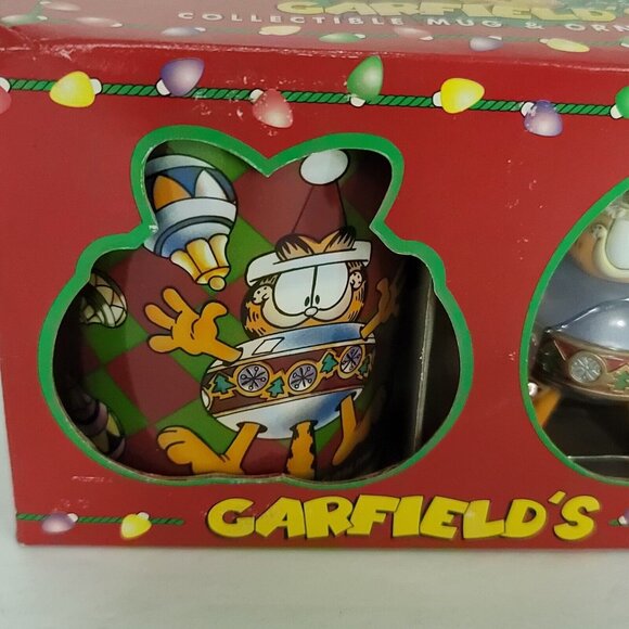 Garfield Cat Collectible Coffee Mug Cup Merry And Bright Xmas Ornament Set 1996 - Picture 3 of 8